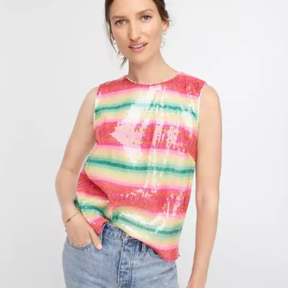 J Crew Watermelon Stripe Shell Tank Sequin